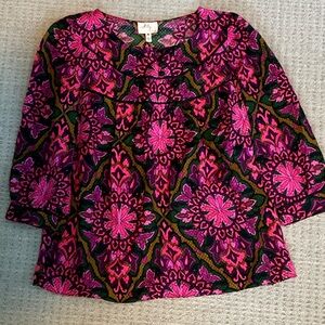 Milly Vibrant Pink and Green Patterned Blouse